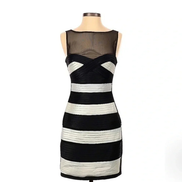 BCBGMAXAZRIA | Black & White Formal Fitted Cocktail Dress Size 4 - Picture 4 of 6